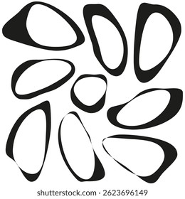 Distorted oval shapes. Abstract geometric vector. Black smooth elements. Modern digital style.