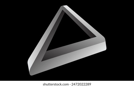 Distorted Penrose triangle or Penrose tribar, or the impossible tribar with gradient on black background.