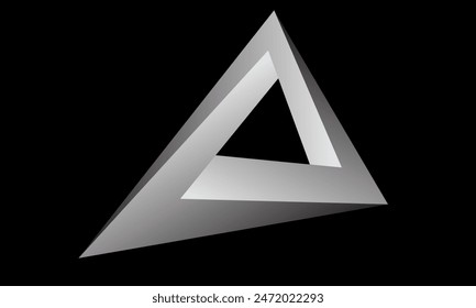 Distorted Penrose triangle or Penrose tribar, or the impossible tribar with gradient on black background.