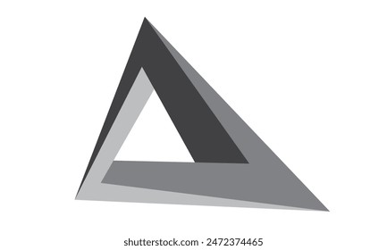 Distorted Penrose triangle or Penrose tribar, or the impossible tribar with gradient on white background.