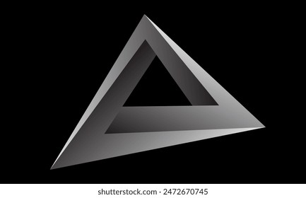 Distorted Penrose triangle or Penrose tribar, or the impossible tribar with gradient on black background.