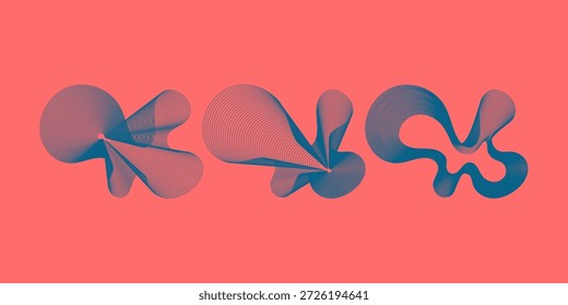 Formas inspiradas por pulso distorcidas. Elementos de linha de ondulação dinâmicos. Coleção de vetores abstratos mínimos.
