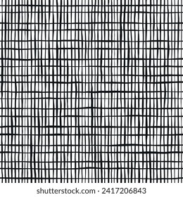 Distorted rectangles abstract forms seamless pattern. Repeated ornament background. Black and white irregular texture. Hand drawn vector illustration