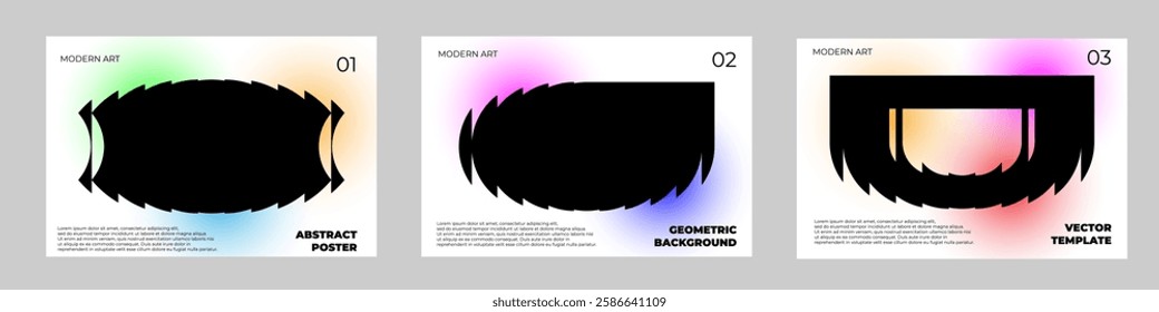 Distorted reeded glass effect cover set. Collection of trendy banners or posters with gradients and anti design corrupted shapes