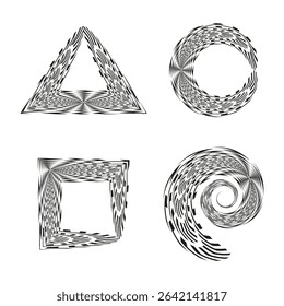 Distorted shape vector. Optical illusion figure. Abstract motion triangle. Circular swirl element.