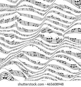 Distorted space musical text. Abstract vector background