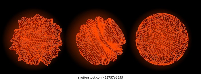 Distorted spheres and blobs made of mesh.  Set of abstract vector 3D shapes for cover or poster design. 