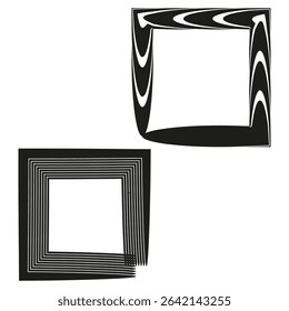 Distorted square frame. Abstract contour form. Geometric design element. Optical vector illusion.