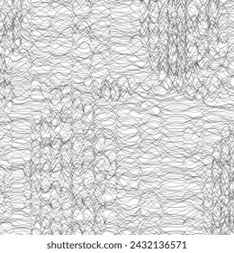 Distorted square grid. Warped mesh texture. Retro punk design element. Wireframe wave geometry grid. Curved mesh element. Vector illustration.