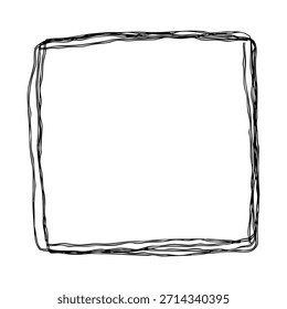 Marco de arte de línea dibujado a mano cuadrado distorsionado. Ilustración vectorial doodle monocromática con múltiples líneas superpuestas