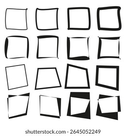 Distorted square set. Irregular shape icon. Deformed outline vector. Abstract symmetry form.