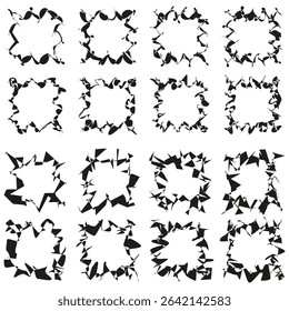 Distorted square shape. Irregular pattern block. Grunge vector texture. Abstract design form.