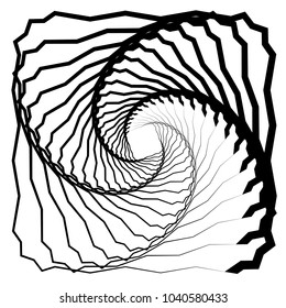 Distorted squares with rotation effect. Spiraling, vortex square illustration