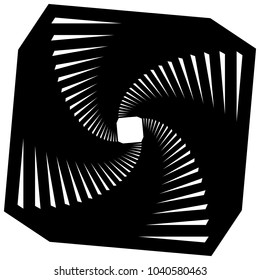 Distorted squares with rotation effect. Spiraling, vortex square illustration