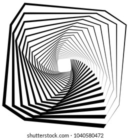 Distorted squares with rotation effect. Spiraling, vortex square illustration