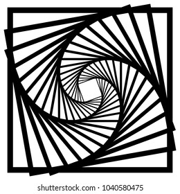 Distorted squares with rotation effect. Spiraling, vortex square illustration