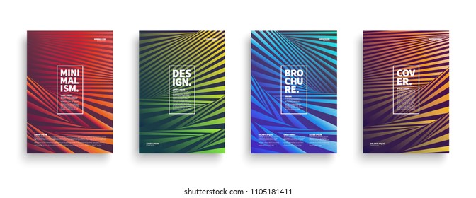 Distorted Striped Space Vector Minimalism Art Brochure, Cover, Flyer, Book Design Templates Isolated on White Background. Digital 3d Conceptual Illustration