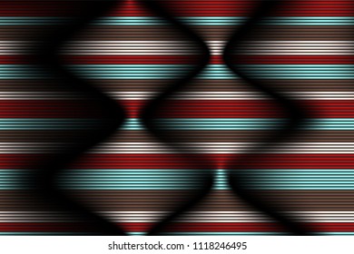 Distorted Striped Surface. Wavy Lines and Gradient Mesh. Trendy Abstract Background. Futuristic Template with Effect of Volume and Movement. Flow. Wavy 3D Abstraction with Distortion of Vector Lines.