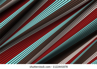 Distorted Striped Surface. Wavy Lines and Gradient Mesh. Trendy Abstract Background. Futuristic Template with Effect of Volume and Movement. Flow. Wavy 3D Abstraction with Distortion of Vector Lines.