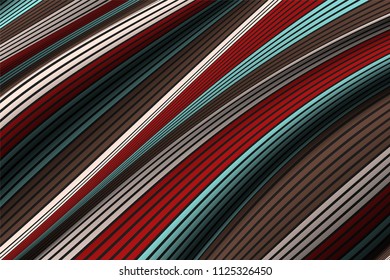 Distorted Striped Surface. Wavy Lines and Gradient Mesh. Trendy Abstract Background. Futuristic Template with Effect of Volume and Movement. Flow. Wavy 3D Abstraction with Distortion of Vector Lines.