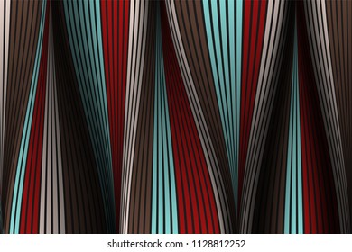 Distorted Striped Surface. Wavy Lines and Gradient Mesh. Trendy Abstract Background. Futuristic Template with Effect of Volume and Movement. Flow. Wavy 3D Abstraction with Distortion of Vector Lines.
