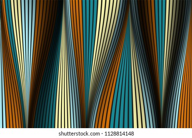 Distorted Striped Surface. Wavy Lines and Gradient Mesh. Trendy Abstract Background. Futuristic Template with Effect of Volume and Movement. Flow. Wavy 3D Abstraction with Distortion of Vector Lines.
