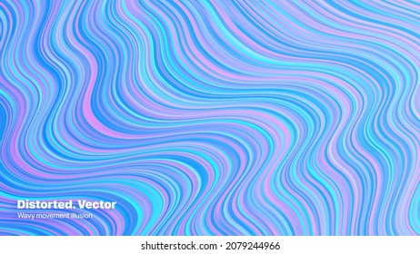 Distorted Stripes Vector Colorful Holographic Gradient Abstract Background. Wavy Distortion Movement Illusion Psychedelic Wallpaper. Curved Line Vibrant Crazy Colors Drug Trip Surreal Art Illustration