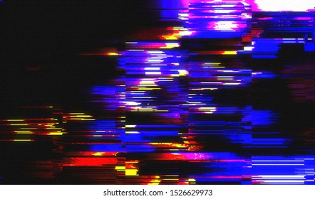 Distorted television signal of color analog television. Coded digital noise. Abstract wallpaper glitch effect. Vector illustration.