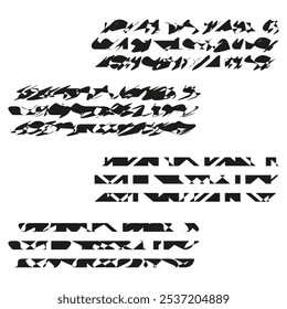 Distorted text design. Abstract black shapes. Fragmented typography. Vector illustration.