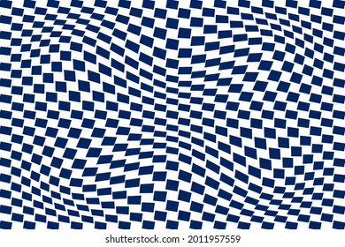 Distorted Trendy Style Checkered Background with Shifted Elements Making Hallucinatory 3D Visual Effect - Blue on White Backdrop - Vector Wallpaper Graphic Design