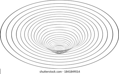 Distorted tunnel mesh. Technology, science, gaming background. Black and white. Monochrome. Banner, wallpaper, print. Bent mesh in perspective. round tunnel. isomerism
