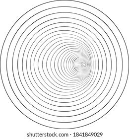 Distorted tunnel mesh. Technology, science, gaming background. Black and white. Monochrome. Banner, wallpaper, print. Bent mesh in perspective. round tunnel. isomerism