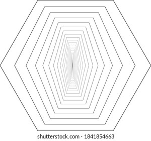 Distorted tunnel mesh. Technology, science, gaming background. Black and white. Monochrome. Banner, wallpaper, print. Bent mesh in perspective. round tunnel. mesh with convex distortion. isomerism