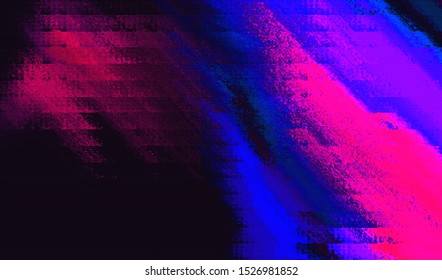 Distorted video signal. Abstract glitch effect wallpaper with randomly located defective pixels. Digital noise interference online television broadcast. Vector illustration.