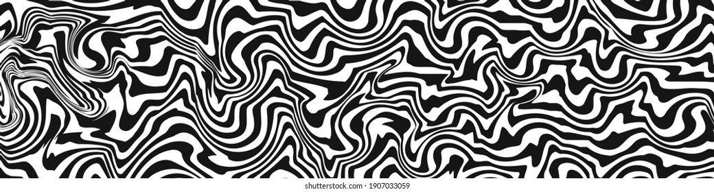 Distorted Warp Lines Vector Curve Line Texture Background, Flat Liquid Stripes Decorative Black And White Pattern Illustration.