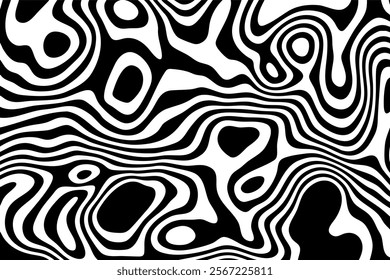Distorted warp lines vector curve line texture background, flat liquid stripes decorative black and white pattern illustration. Eps 10