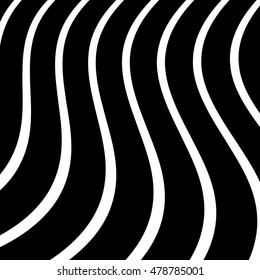 Distorted, warped lines geometric monochrome pattern. Black and white distorted shapes