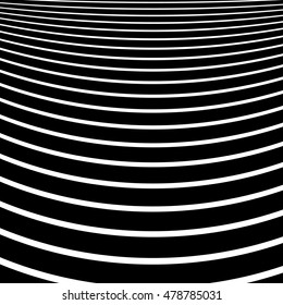 Distorted, warped lines geometric monochrome pattern. Black and white distorted shapes