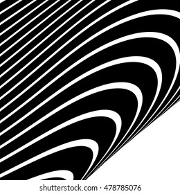 Distorted, warped lines geometric monochrome pattern. Black and white distorted shapes