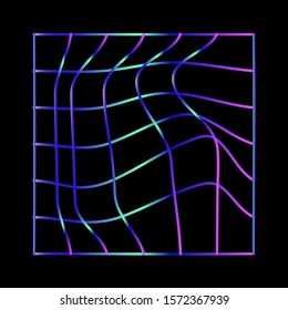 Distorted and warped neon laser grid on dark background. Retrowave, synthwave, vaporwave Yesterday’s tomorrow style.