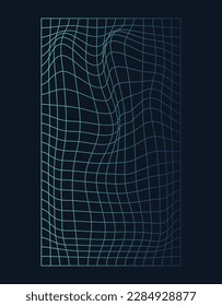 Distorted and warped neon laser grid on dark background. Retrowave, synthwave, rave, vaporwave.Trendy retro 1980s, 90s style. Vector illustration