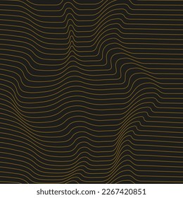 Distorted wave gold texture. Abstract dynamical rippled surface. Vector stripe deformation background. Fashion luxury design.