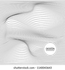 Distorted wave monochrome texture. Abstract dynamical rippled surface. Vector stripe deformation background.