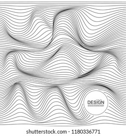 Distorted wave monochrome texture. Abstract dynamical rippled surface. Vector stripe deformation background.