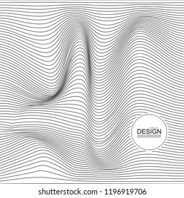 Distorted wave monochrome texture. Abstract dynamical rippled surface. Vector stripe deformation background.