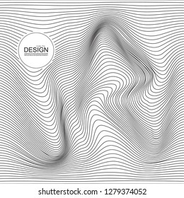 Distorted wave monochrome texture. Abstract dynamical rippled surface. Vector stripe deformation background.