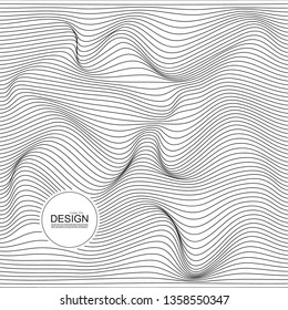 Distorted wave monochrome texture. Abstract dynamical rippled surface. Vector stripe deformation background.