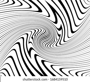  Textura monocroma de onda distorsionada. Superficie de rizado dinamico abstracto. Fondo de deformación de bandas vectoriales.Fondo de líneas de moda
