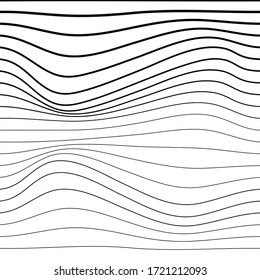 Textura monocroma de onda distorsionada. Superficie de rizado dinamico abstracto. Fondo de deformación de bandas vectoriales.