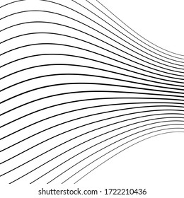 Distorted wave monochrome texture. Abstract dynamical rippled surface. Vector stripe deformation background.